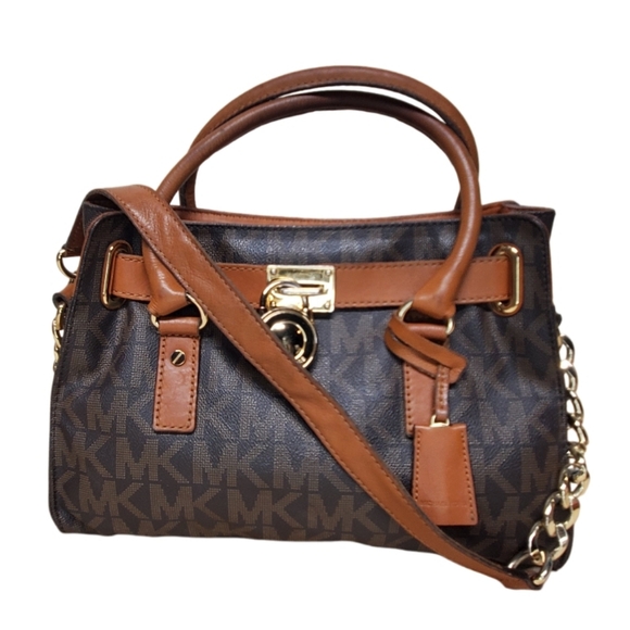 Michael Kors Brown Hamilton Monogram Satchel Purse - Picture 1 of 9